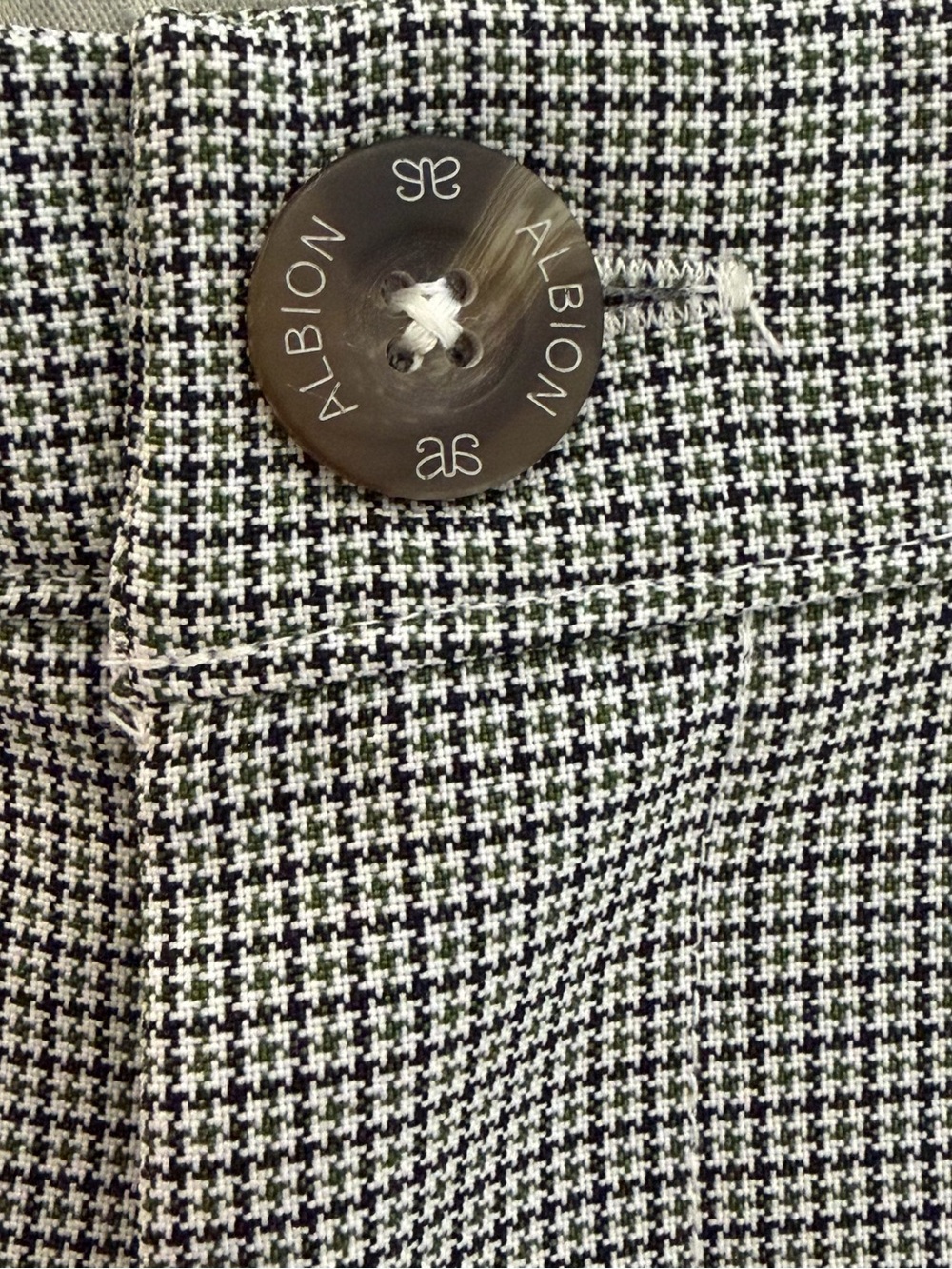NWT Albion Sz M Tuxedo Pants, Green and Black Houndstooth Micro-Pattern Chinos - Picture 4 of 13